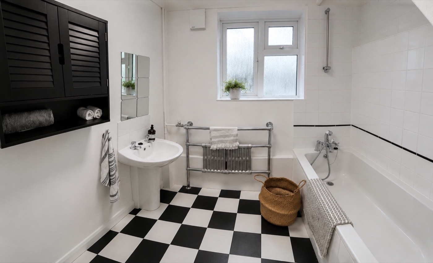 Bright family bathroom with a full-size bath