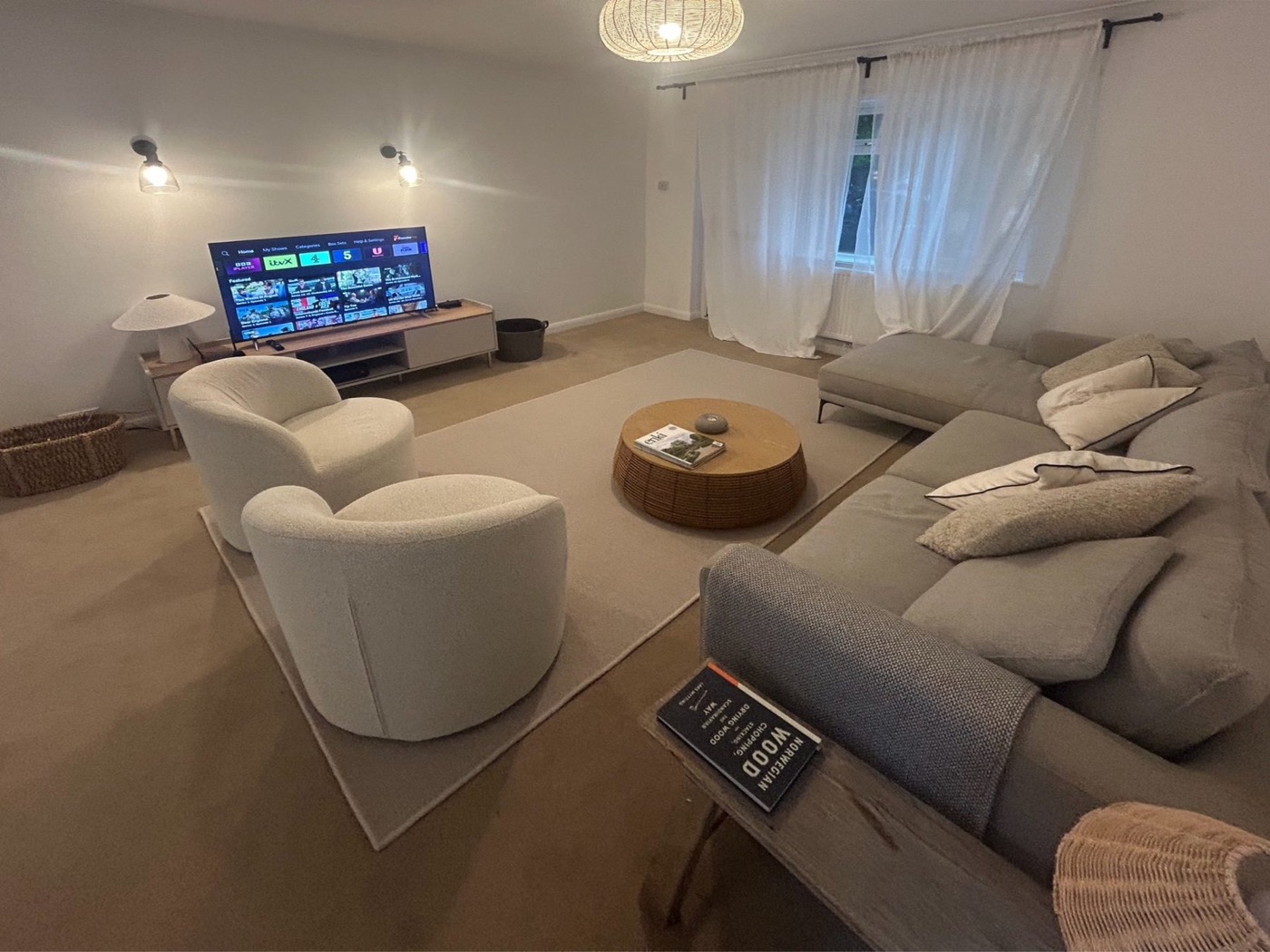 Long view through the spacious Coach House living room